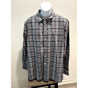 Tommy Bahama Men's XL Plaid Button-Down Shirt Grey Multicolor Casual Long Sleeve